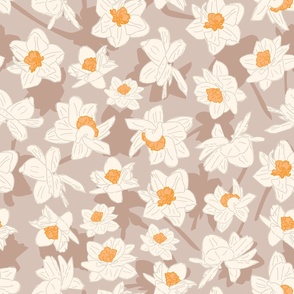 24" Repeat Daffodil Blooms Pattern Extra Large Scale | Warm Brown MK003