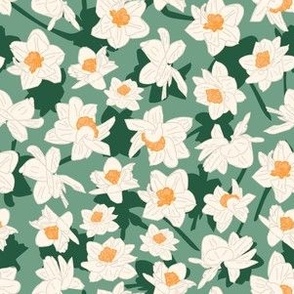 6" Repeat Daffodil Blooms Pattern Medium Scale | Emerald Green MK003