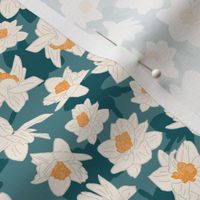 6" Repeat Daffodil Blooms Pattern Medium Scale | Teal Blue MK003
