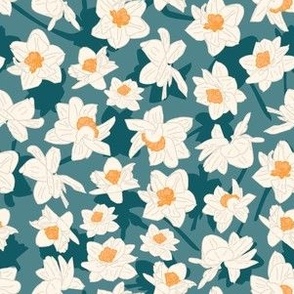 6" Repeat Daffodil Blooms Pattern Medium Scale | Teal Blue MK003