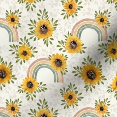 Sunflowers & Rainbows - Small Scale - Boho Muted Rainbow 