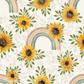 Sunflowers & Rainbows - Small Scale - Boho Muted Rainbow 