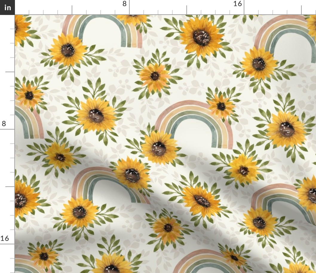 Sunflowers & Rainbows - Medium Scale - Boho Muted Rainbow 