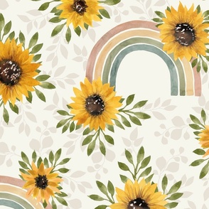 Sunflowers & Rainbows -  Large Scale - Boho Muted Rainbow 