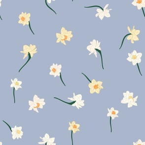 24" Repeat Spring Daffodil Pattern Extra Large Scale | Dusty Blue MK003