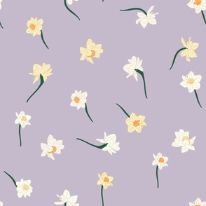 24" Repeat Spring Daffodil Pattern Extra Large Scale | Lavender Purple MK003