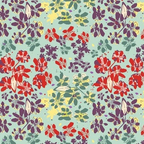 Vintage Garden - Ditsy - Colourful On Soft Mint Green.