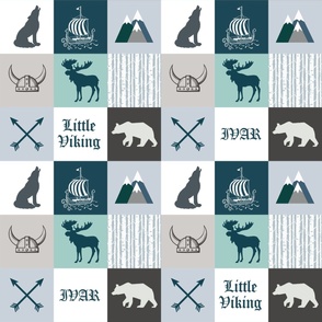 IVAR  "Little Viking"  Viking Woodland Patchwork |  Blue, Sage, Brown | 3x3 4.5”SQ