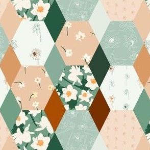 24" Repeat Daffodil Cheater Quilt Pattern Large Scale | Green and Orange MK003
