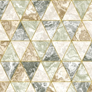 Triangular Marbled Tiles in Sage Green - Large Scale - Evergreen Fog Olive Tan Beige Triangles Faux Textures