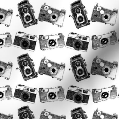 Cameras Vintage Photography Black White Inky || 35mm large format ink illustration