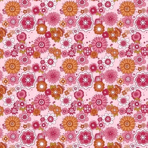 70s Floral Pink and Orange 