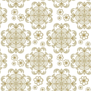 Lace flowers gold on white