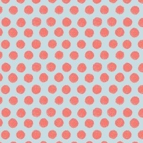 textured coral pink polka dot on soft light blue