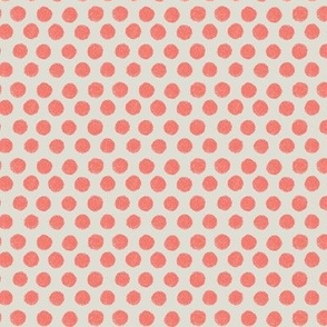 Textured Coral Pink Polka Dots on Cream, small-medium scale