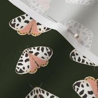 pink moths on hunter green, medium scale