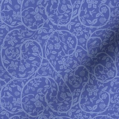 Monochrome indigo blue cut paper floral vines -novelty and maximalist .