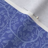 Monochrome indigo blue cut paper floral vines -novelty and maximalist .