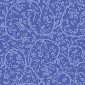 Monochrome indigo blue cut paper floral vines -novelty and maximalist .