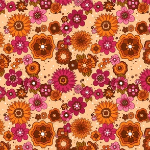 70s Floral Pink Brown and Orange 