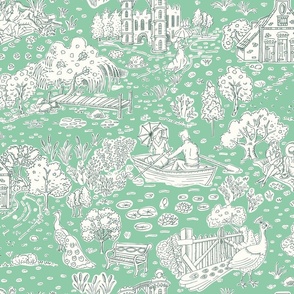 picnic on peacock island toile de jouy | jade green | medium