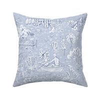 picnic on peacock island toile de jouy | chinoiserie blue | medium