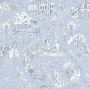 picnic on peacock island toile de jouy | chinoiserie blue | medium