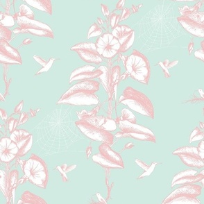 Nursery Toile with Botanical Floral - baby pink and blue