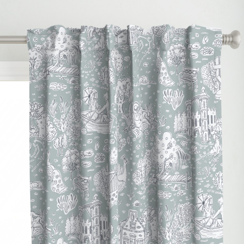 picnic on peacock island toile de jouy | silver gray | large