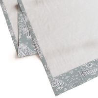 picnic on peacock island toile de jouy | silver gray | large