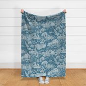 picnic on peacock island toile de jouy | teal blue | medium