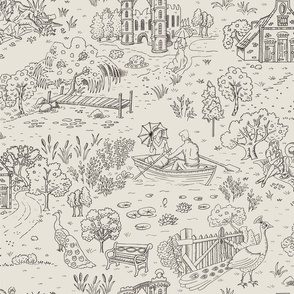 peacock island toile de jouy | brown on alabaster | medium