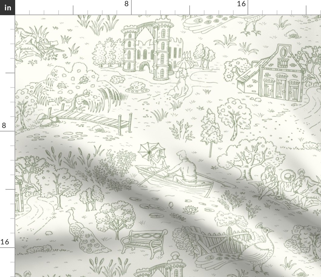 peacock island toile de jouy | sage on natural | medium