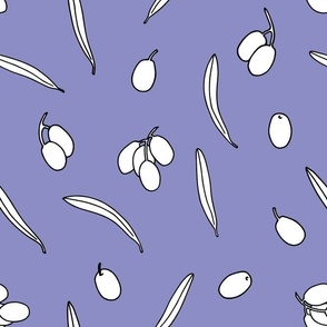 White olives with black outline seamless pattern on very peri background