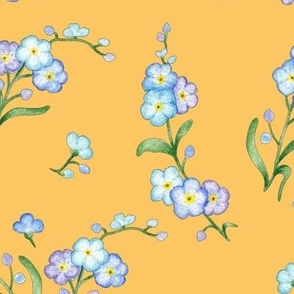 Forget me not seamless pattern on yellow background