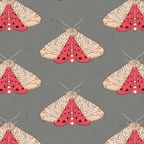 Pink Moth Simple Repeat on Textured Grey