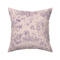 peacock island toile de jouy | dark violet on pinkish gray | medium