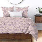 peacock island toile de jouy | dark violet on pinkish gray | medium