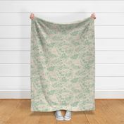 peacock island toile de jouy | green on almond | medium