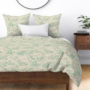 peacock island toile de jouy | green on almond | medium