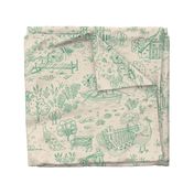 peacock island toile de jouy | green on almond | large