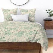 peacock island toile de jouy | green on almond | large