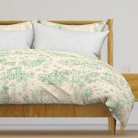 peacock island toile de jouy | green on almond | large