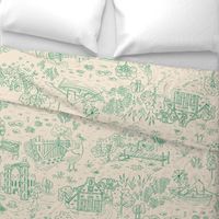 peacock island toile de jouy | green on almond | large