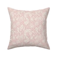 Pale pink linen with white handdrawn simple flowers and leaves on linen small