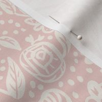 Pale pink linen with white handdrawn simple flowers and leaves on linen small