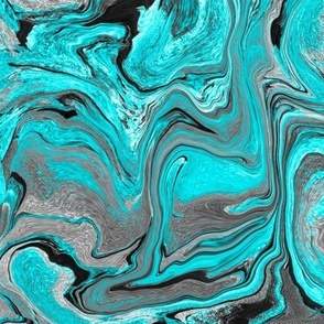 Aqua blue, turquoise and silver grey faux paint pour marbling large