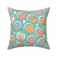 Normal scale // Mexican pan dulce // mint background multicolored conchas