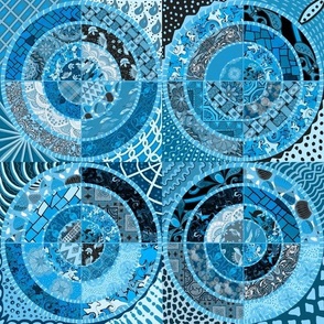 Turquoise hues and lace effect tiled circles in circles cheater quilt small