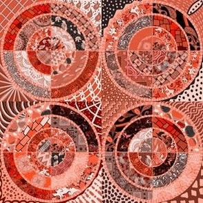 Terracotta, salmon and black circles in circles tiled patchwork small